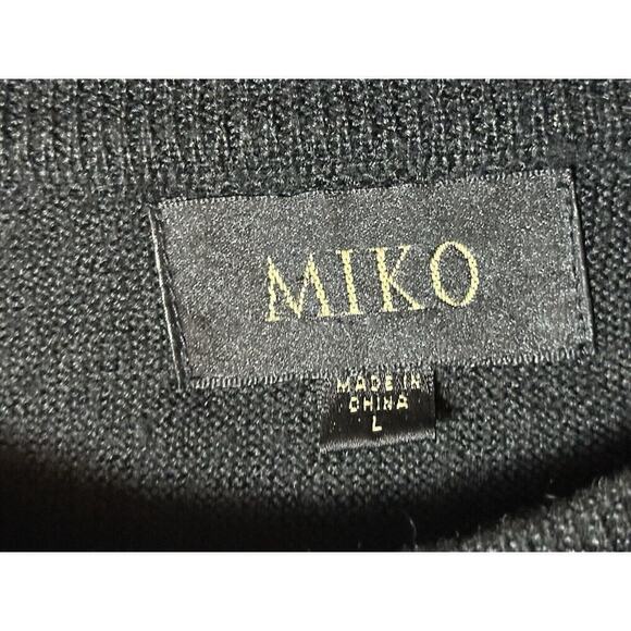 Miko Sweater Mens Large Black Wool Blend Crewneck Geometric 90s Long Sleeve Knit - Picture 2 of 6